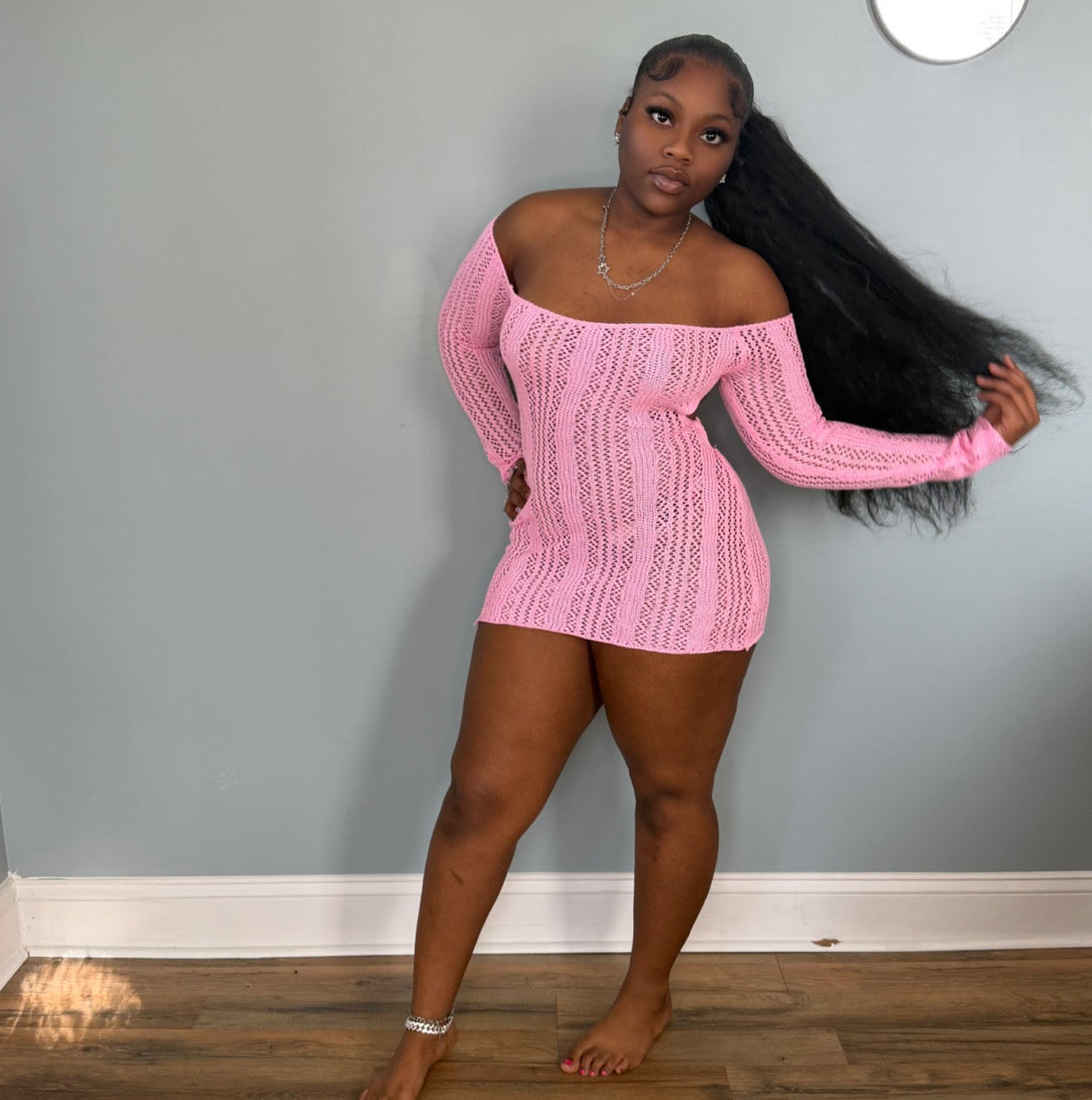 Pink Knitted Mini Dress