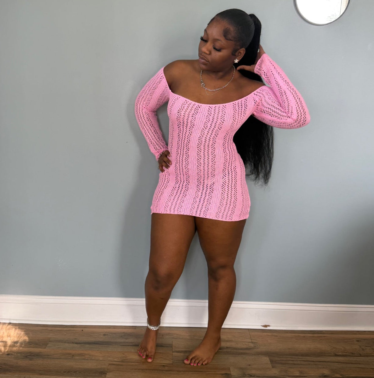 Pink Knitted Mini Dress