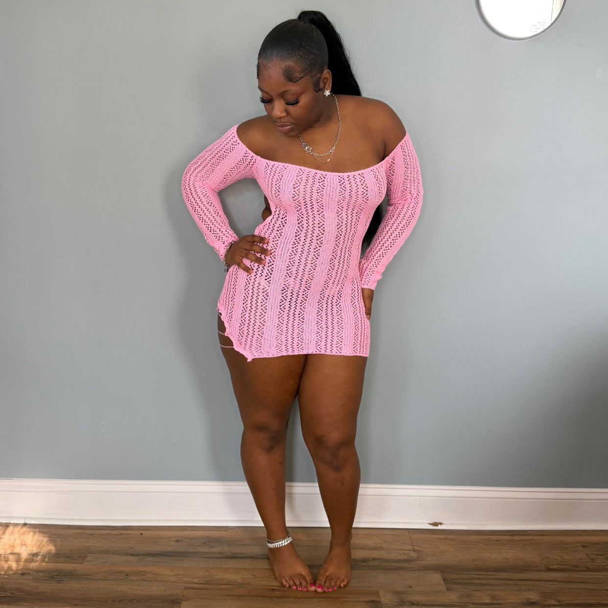 Pink Knitted Mini Dress